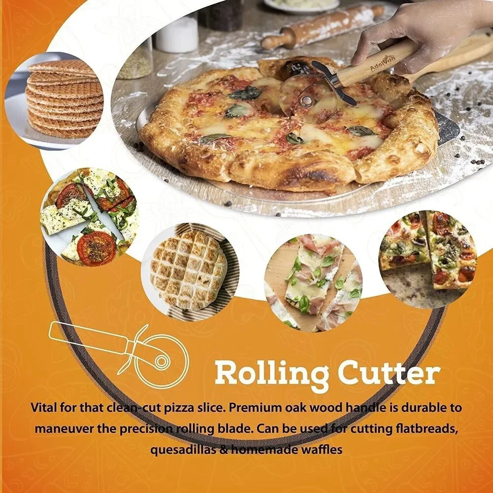 Pizza Peel and Pizza Cutter Set - Oven Spatula for Turning & Precision Cutting